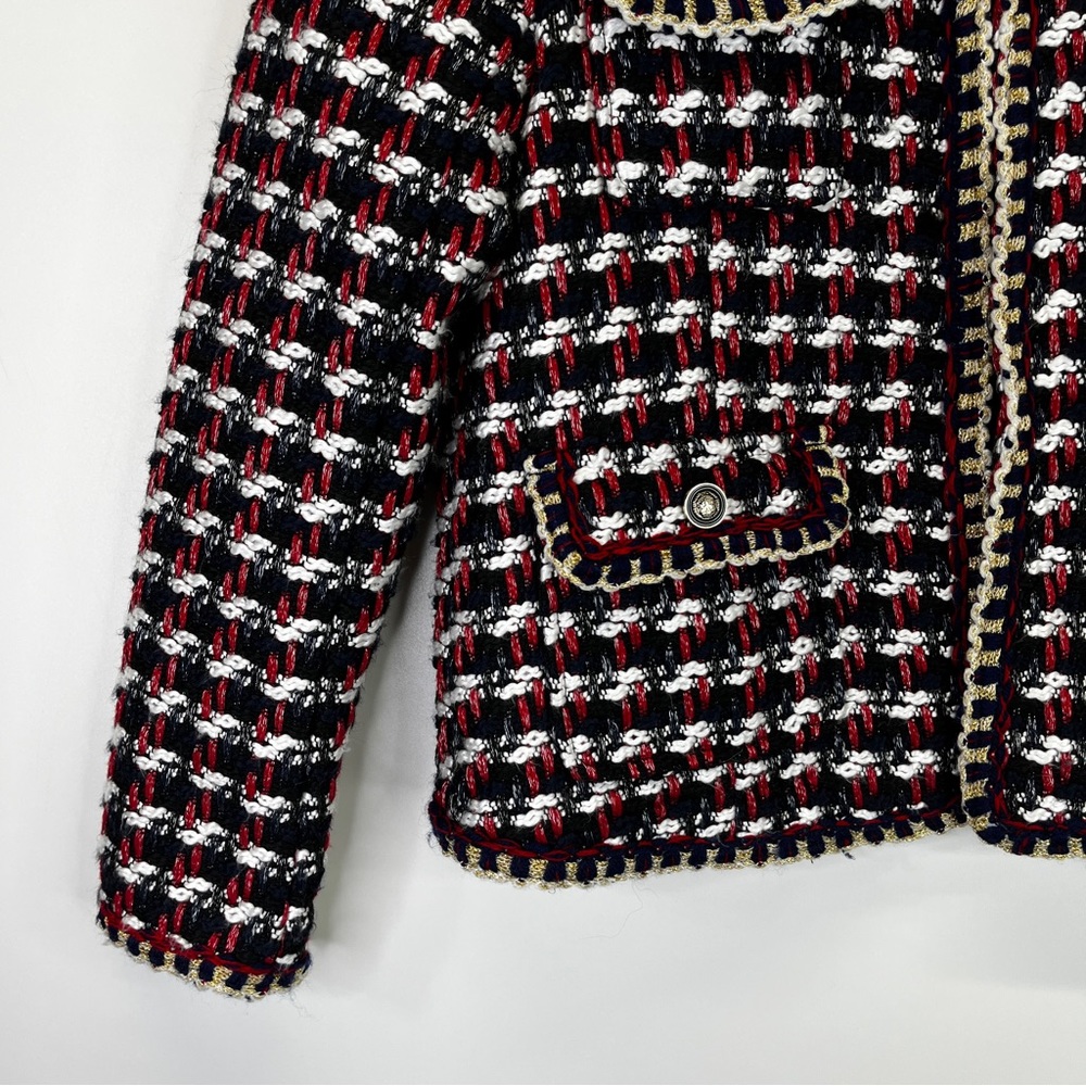 Zara Blogger Favorite textured tweed collarless jacket red & navy - Small - Picture 5 of 12